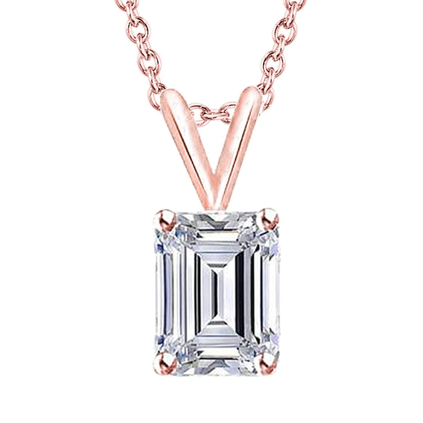 Smaragdschliff Solitär-Echt Diamant-Anhänger-Halskette 1.50 ct. Roségold 14K