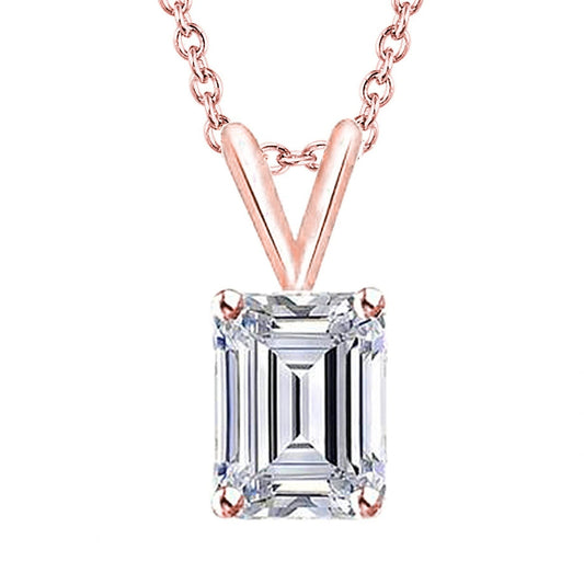 Smaragdschliff Solitär-Echt Diamant-Anhänger-Halskette 1.50 ct. Roségold 14K