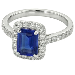 Smaragdschliff Sri Lanka Saphir Aus der Erde Abgebauter Natürlicher Diamanten Ring 3 Karat Weißgold 14K