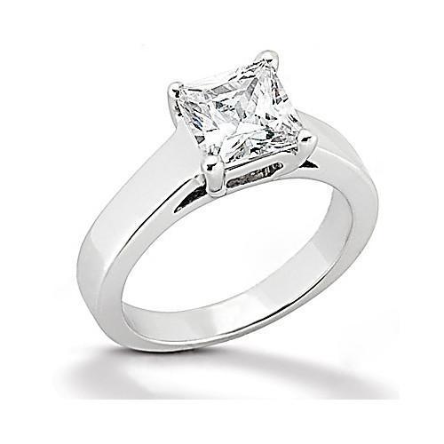 Solitärring mit Echt Aus der Erde Abgebauter Natürlicher Diamanten im Prinzessin-Schliff 1,51 ct. Weißgold 14K Schmuck