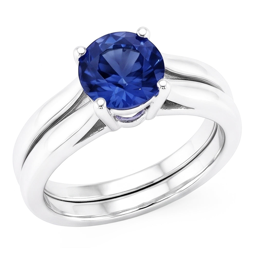 Solitaire 3 Karat Ceylon Saphir Ring Set 14K Neu