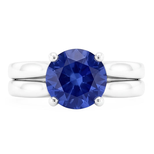 Solitaire 3 Karat Ceylon Saphir Ring Set 14K Neu