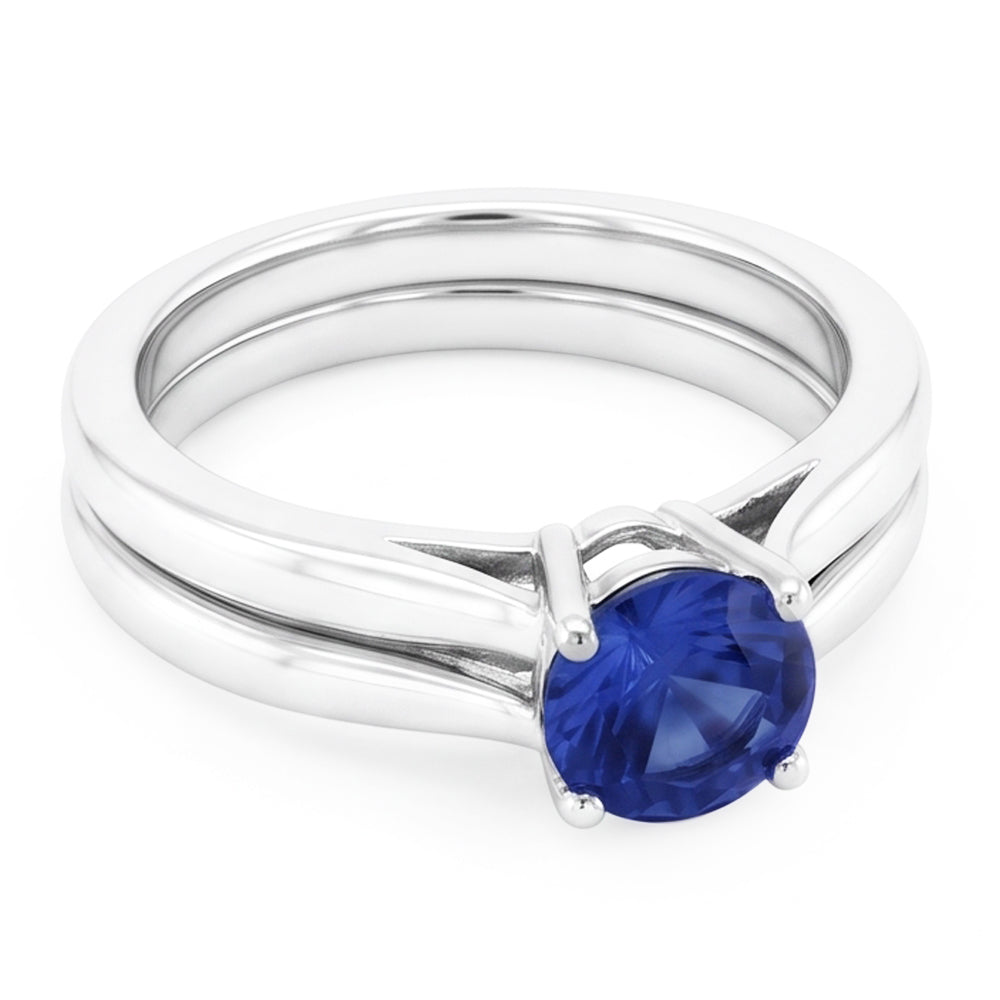 Solitaire 3 Karat Ceylon Saphir Ring Set 14K Neu