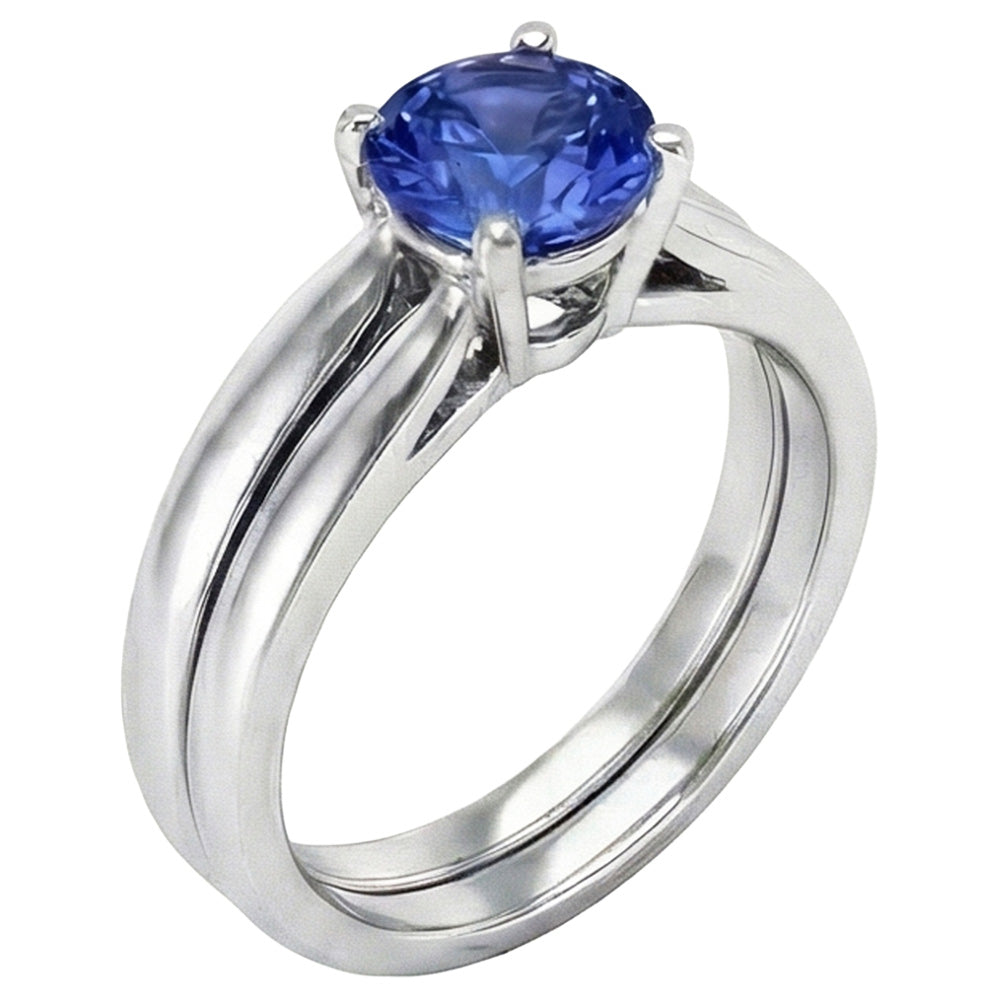 Solitaire 3 Karat Ceylon Saphir Ring Set 14K Neu