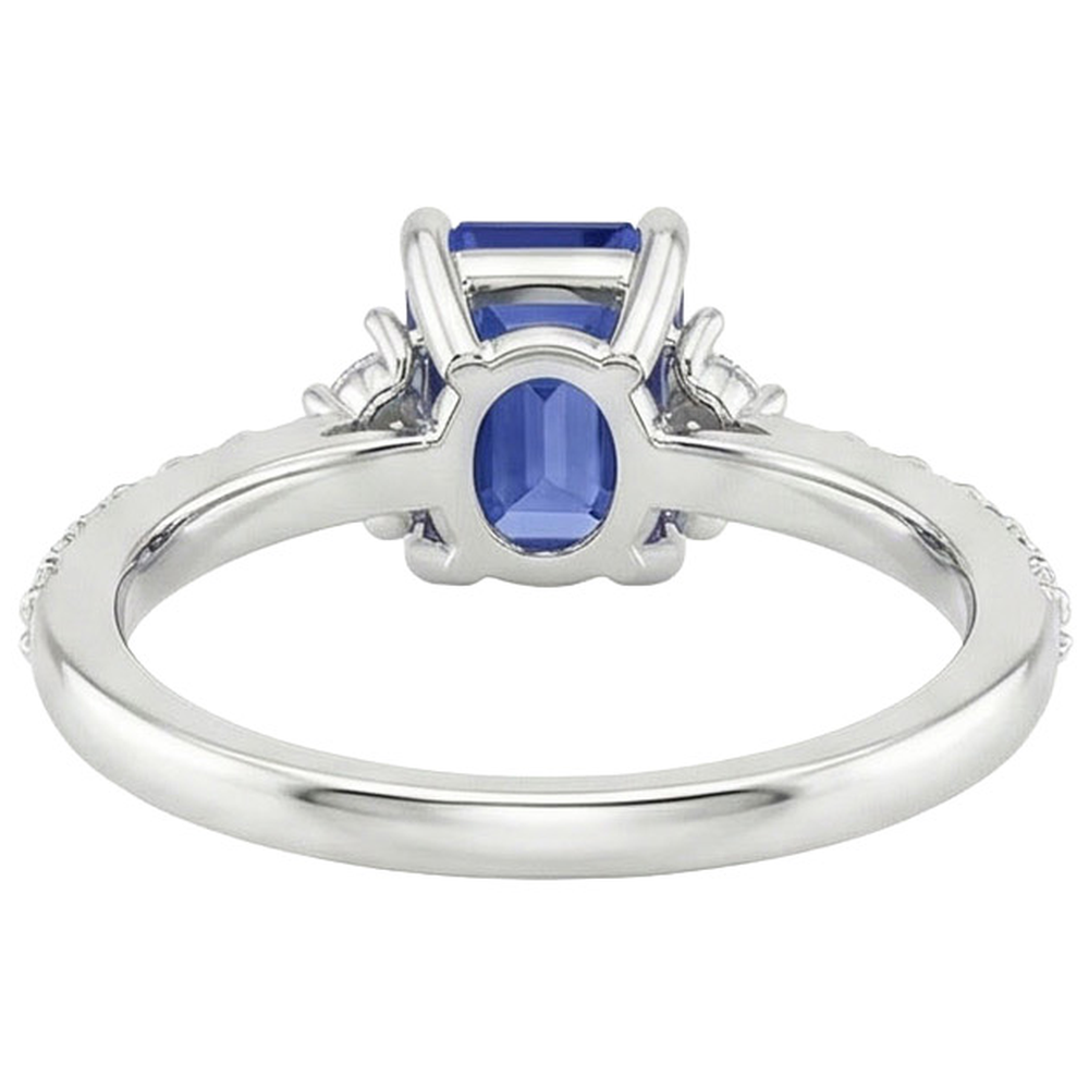 Solitaire Akzente Ring Blauer Saphir & Aus der Erde Abgebauter Natürlicher Diamant 4 Karat Smaragdschliff