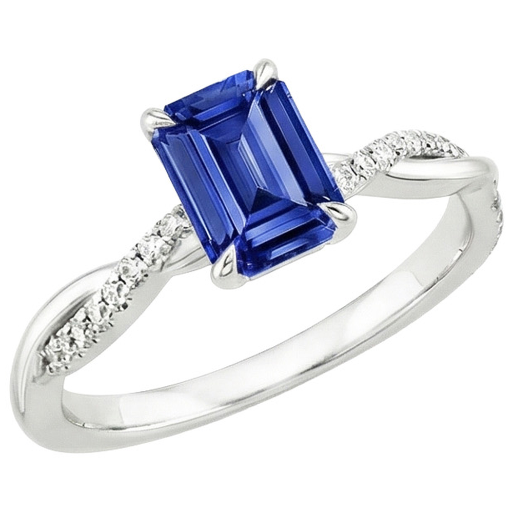 Solitaire Akzente Ring Sri Lanka Saphir & Aus der Erde Abgebauter Natürlicher Diamant 3,50 Karat