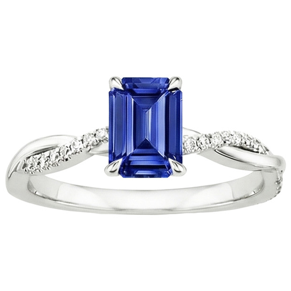 Solitaire Akzente Ring Sri Lanka Saphir & Aus der Erde Abgebauter Natürlicher Diamant 3,50 Karat