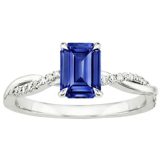Solitaire Akzente Ring Sri Lanka Saphir & Aus der Erde Abgebauter Natürlicher Diamant 3,50 Karat