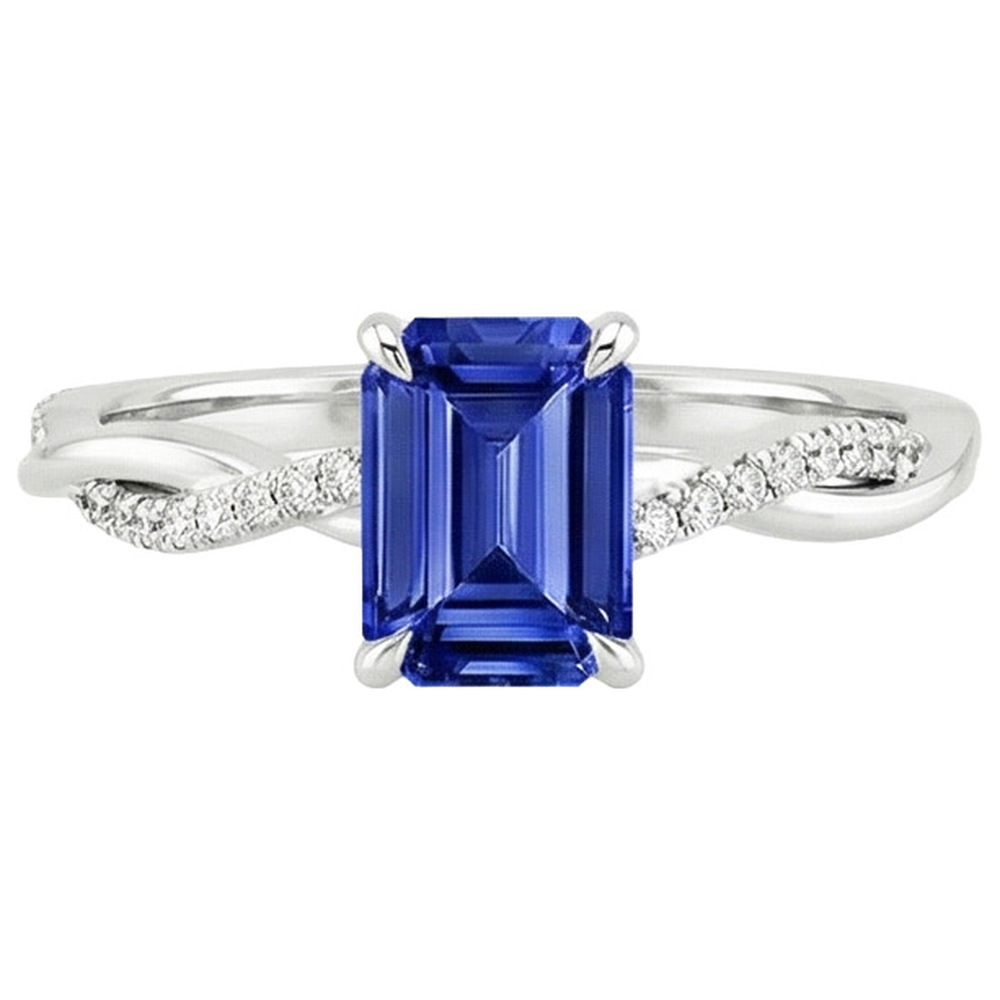 Solitaire Akzente Ring Sri Lanka Saphir & Aus der Erde Abgebauter Natürlicher Diamant 3,50 Karat