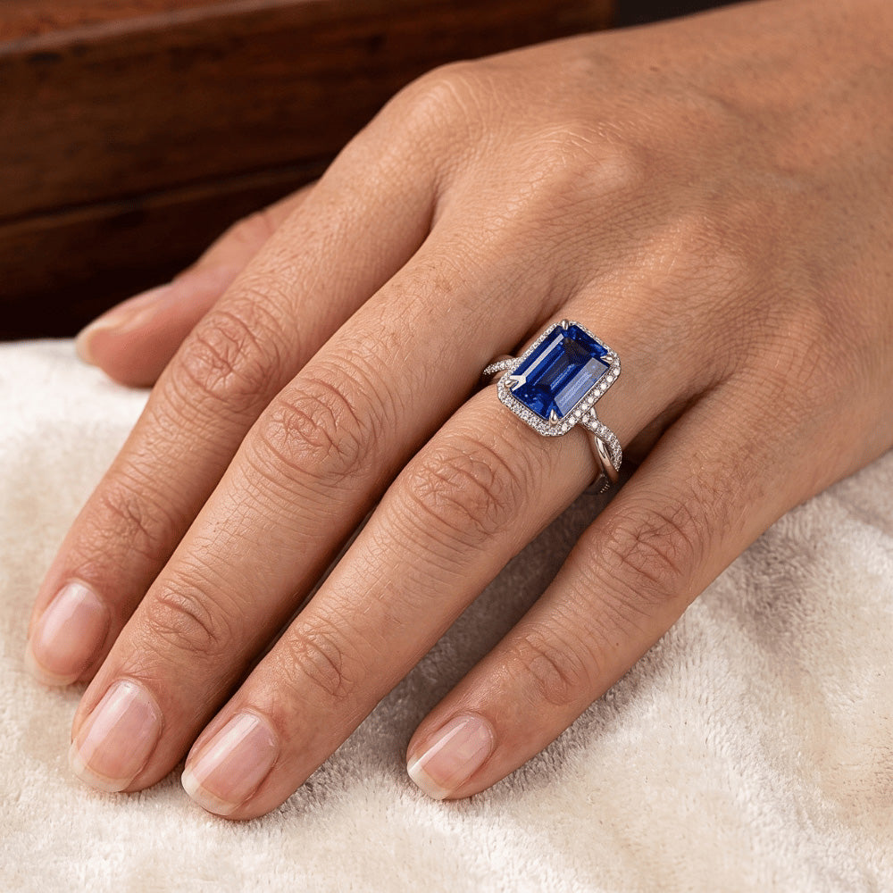 Solitaire Akzente Ring Sri Lanka Saphir & Aus der Erde Abgebauter Natürlicher Diamant 3,50 Karat