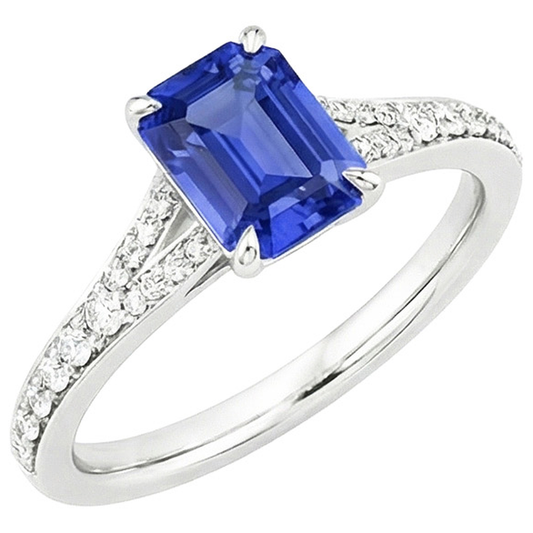 Solitaire Akzente Ring Weißgold Blauer Saphir & Aus der Erde Abgebauter Natürlicher Diamant 4 Karat