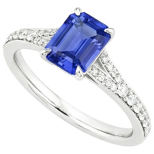 Solitaire Akzente Ring Weißgold Blauer Saphir & Aus der Erde Abgebauter Natürlicher Diamant 4 Karat