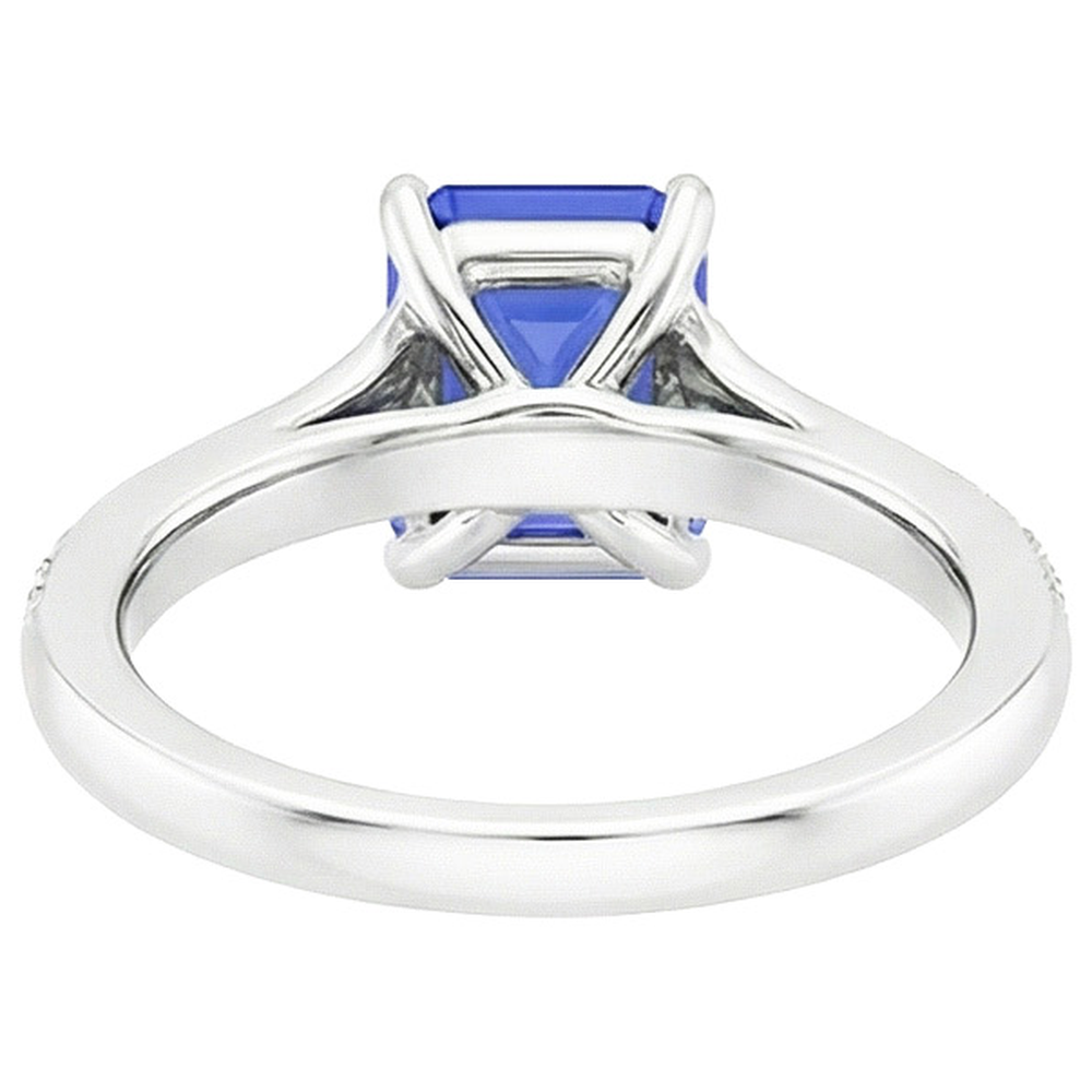 Solitaire Akzente Ring Weißgold Blauer Saphir & Aus der Erde Abgebauter Natürlicher Diamant 4 Karat