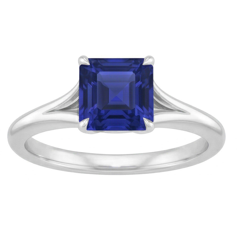 Solitaire Asscher Cut Ring Prong Split Shank Blauer Saphir 1,50 Karat