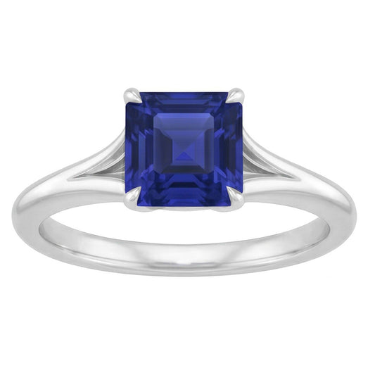 Solitaire Asscher Cut Ring Prong Split Shank Blauer Saphir 1,50 Karat