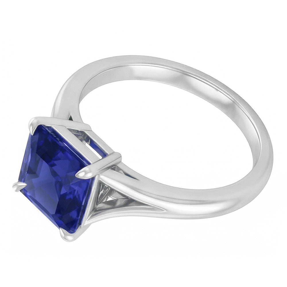 Solitaire Asscher Cut Ring Prong Split Shank Blauer Saphir 1,50 Karat