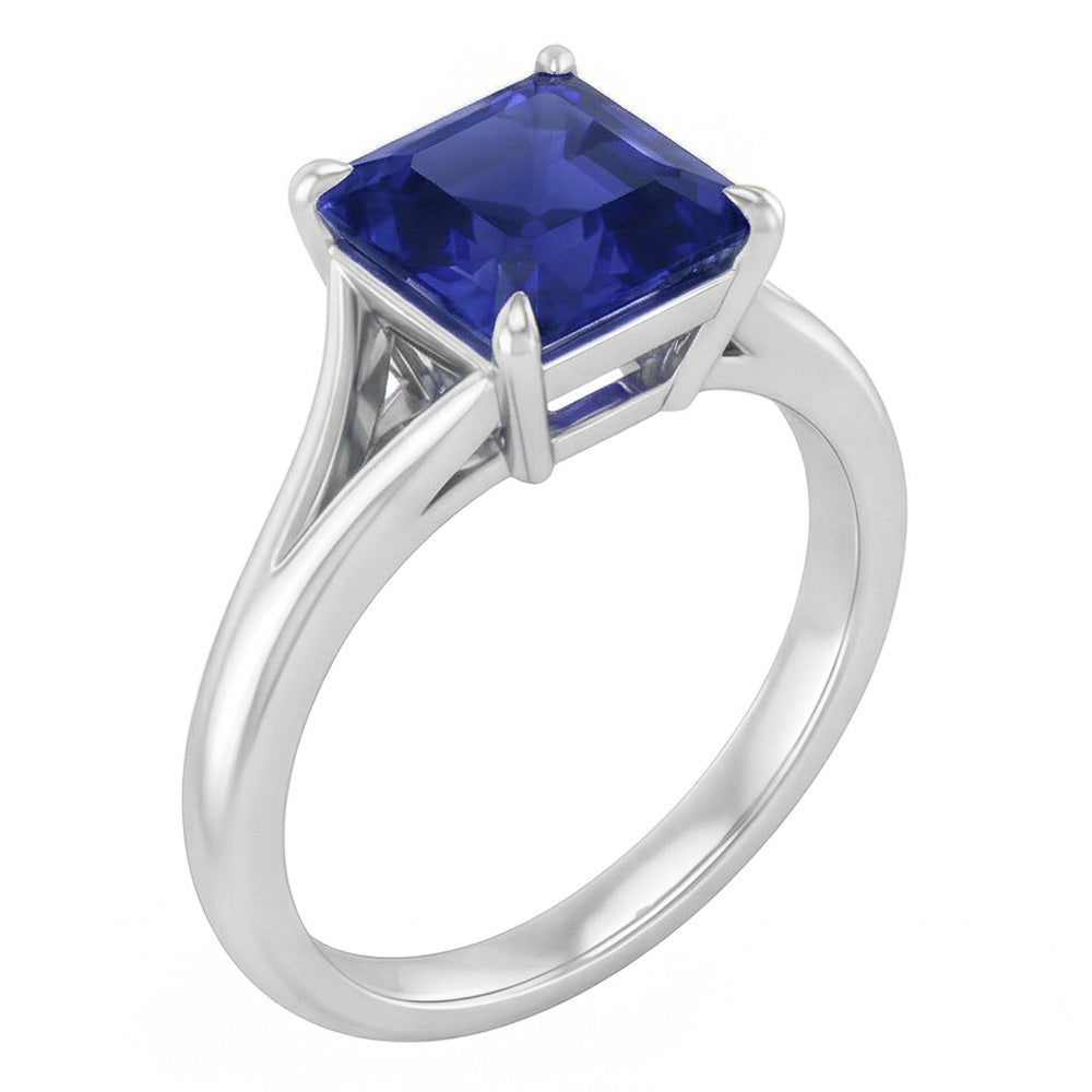 Solitaire Asscher Cut Ring Prong Split Shank Blauer Saphir 1,50 Karat