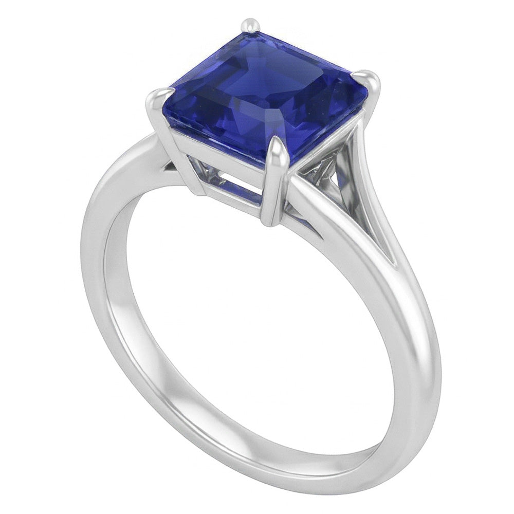 Solitaire Asscher Cut Ring Prong Split Shank Blauer Saphir 1,50 Karat