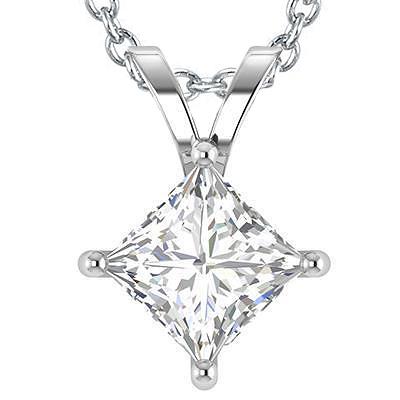 Solitaire Big Princess Cut 3,25 Kt Natürlich Diamant Anhänger Halskette Weißgold