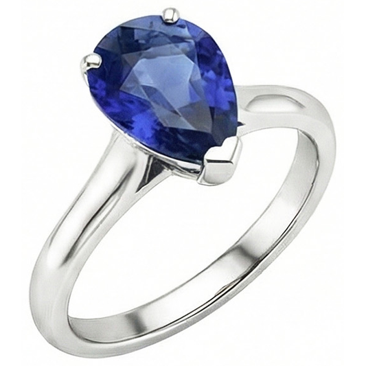Solitaire Birne Blauer Saphir Edelstein Ehering 2 Karat