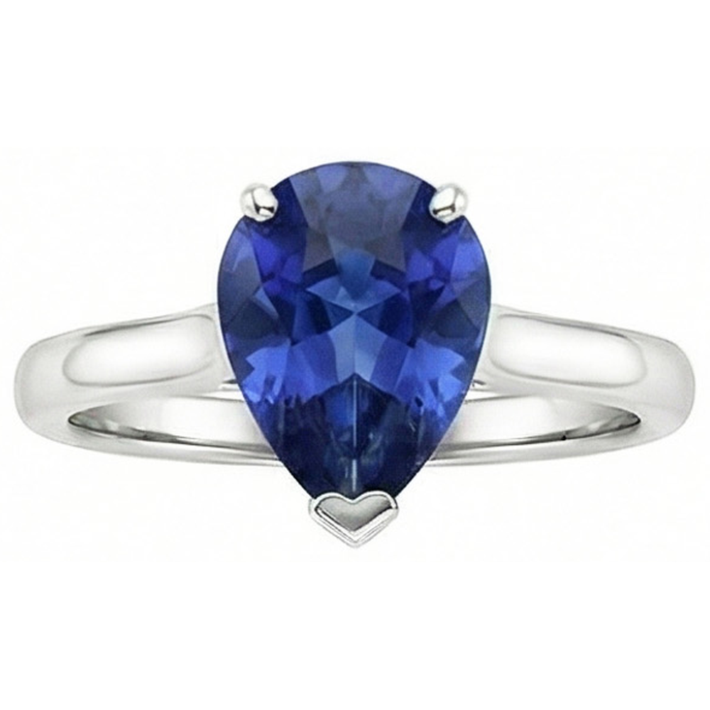 Solitaire Birne Blauer Saphir Edelstein Ehering 2 Karat