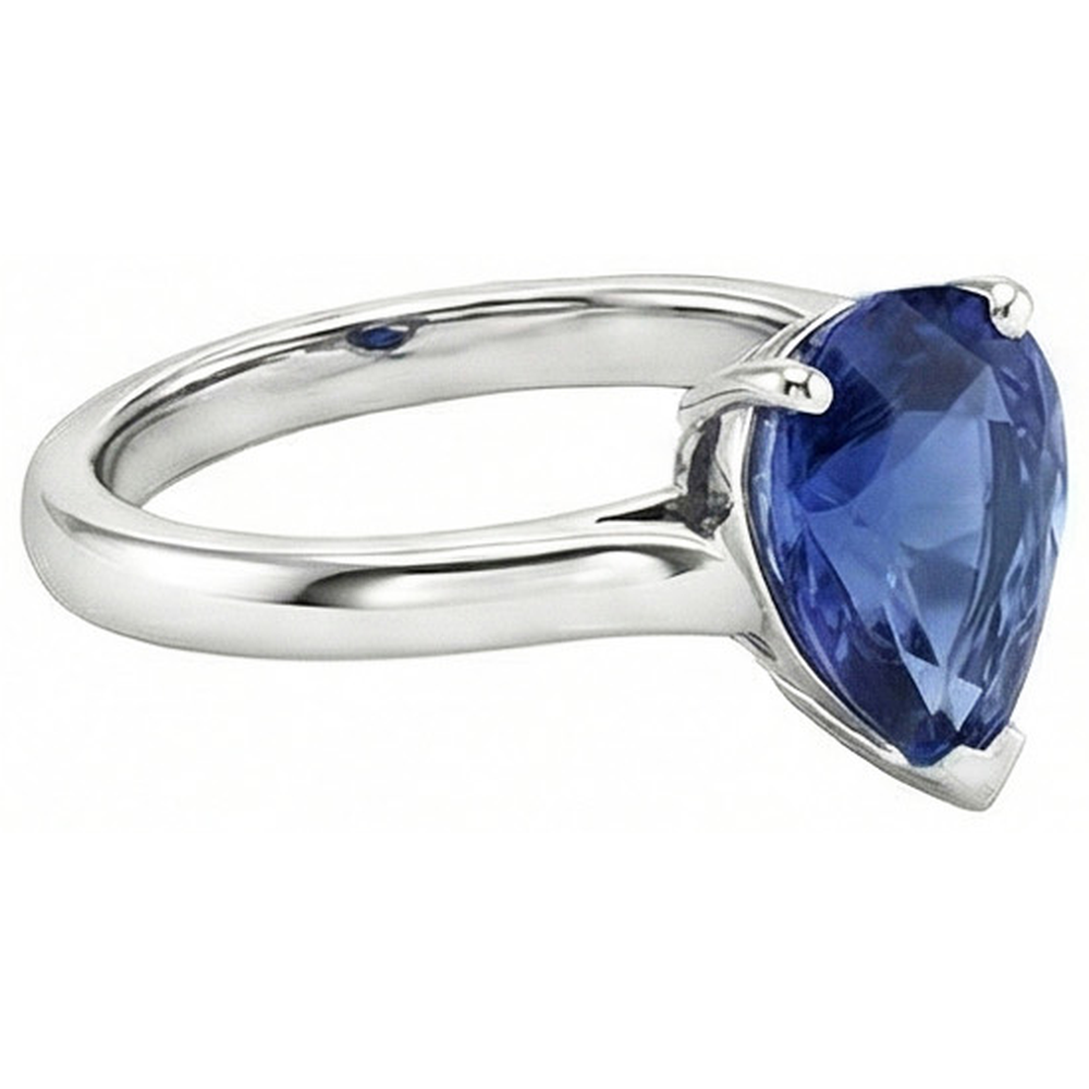 Solitaire Birne Blauer Saphir Edelstein Ehering 2 Karat