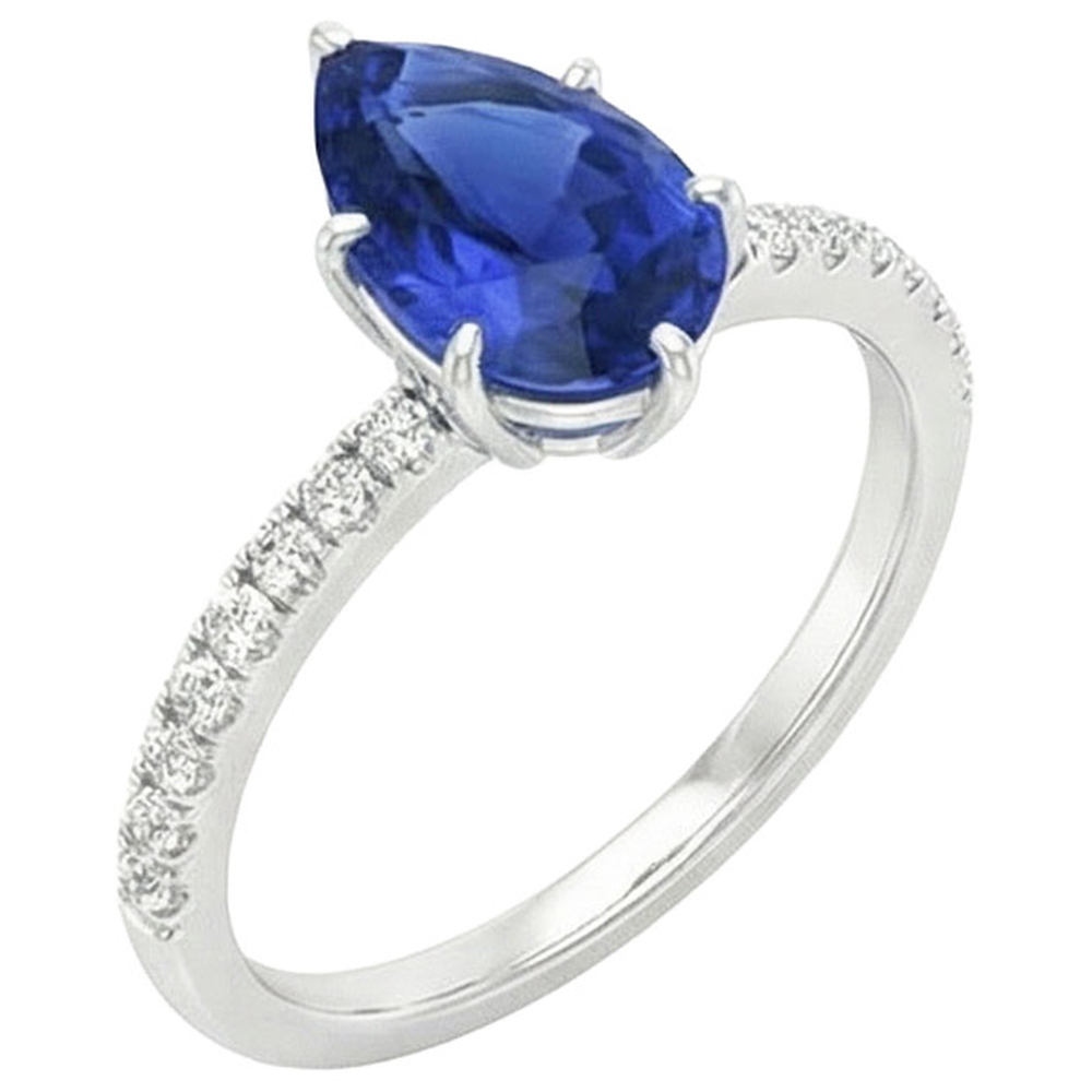 Solitaire Birne Ceylon Saphir Ring mit Akzenten Pave Set 3,75 Karat