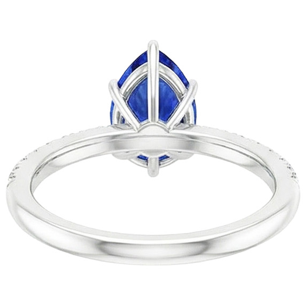 Solitaire Birne Ceylon Saphir Ring mit Akzenten Pave Set 3,75 Karat