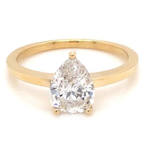 Solitaire Birne Echt Diamant-Verlobungsring 1,50 Karat Gelbgold 14K