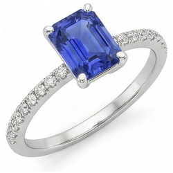 Solitaire Blauer Saphir mit Akzenten Ring & Aus der Erde Abgebauter Natürlicher Diamanten in Pavé-Fassung 5 Karat