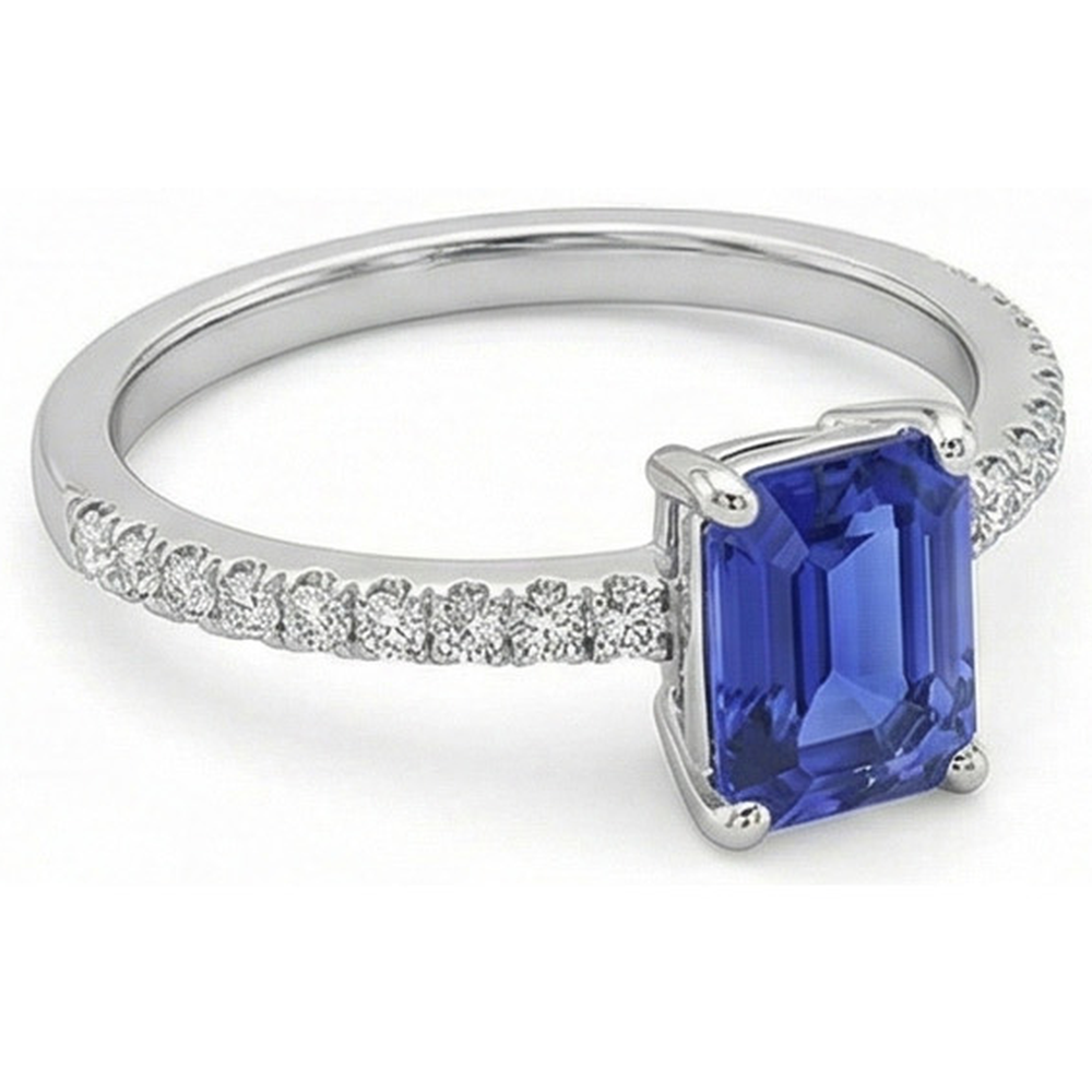 Solitaire Blauer Saphir mit Akzenten Ring & Aus der Erde Abgebauter Natürlicher Diamanten in Pavé-Fassung 5 Karat
