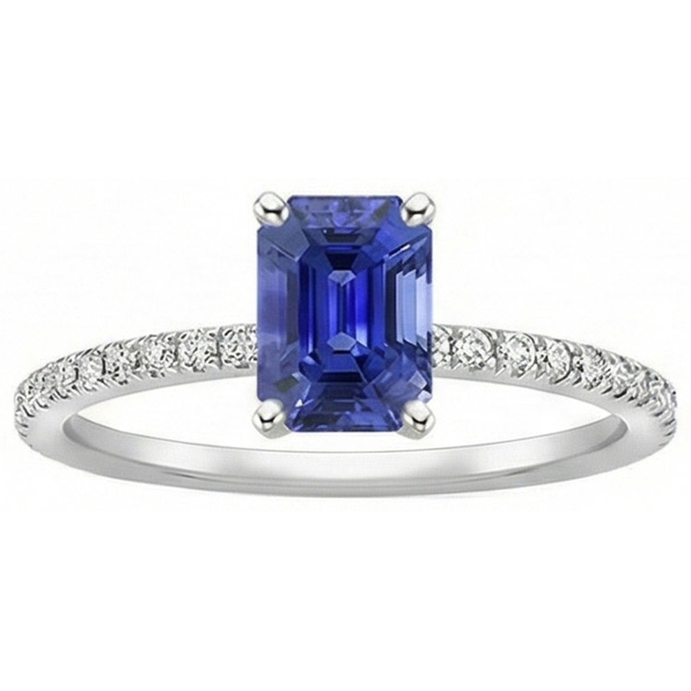 Solitaire Blauer Saphir mit Akzenten Ring & Aus der Erde Abgebauter Natürlicher Diamanten in Pavé-Fassung 5 Karat