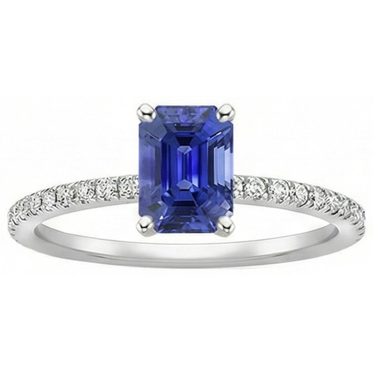 Solitaire Blauer Saphir mit Akzenten Ring & Aus der Erde Abgebauter Natürlicher Diamanten in Pavé-Fassung 5 Karat
