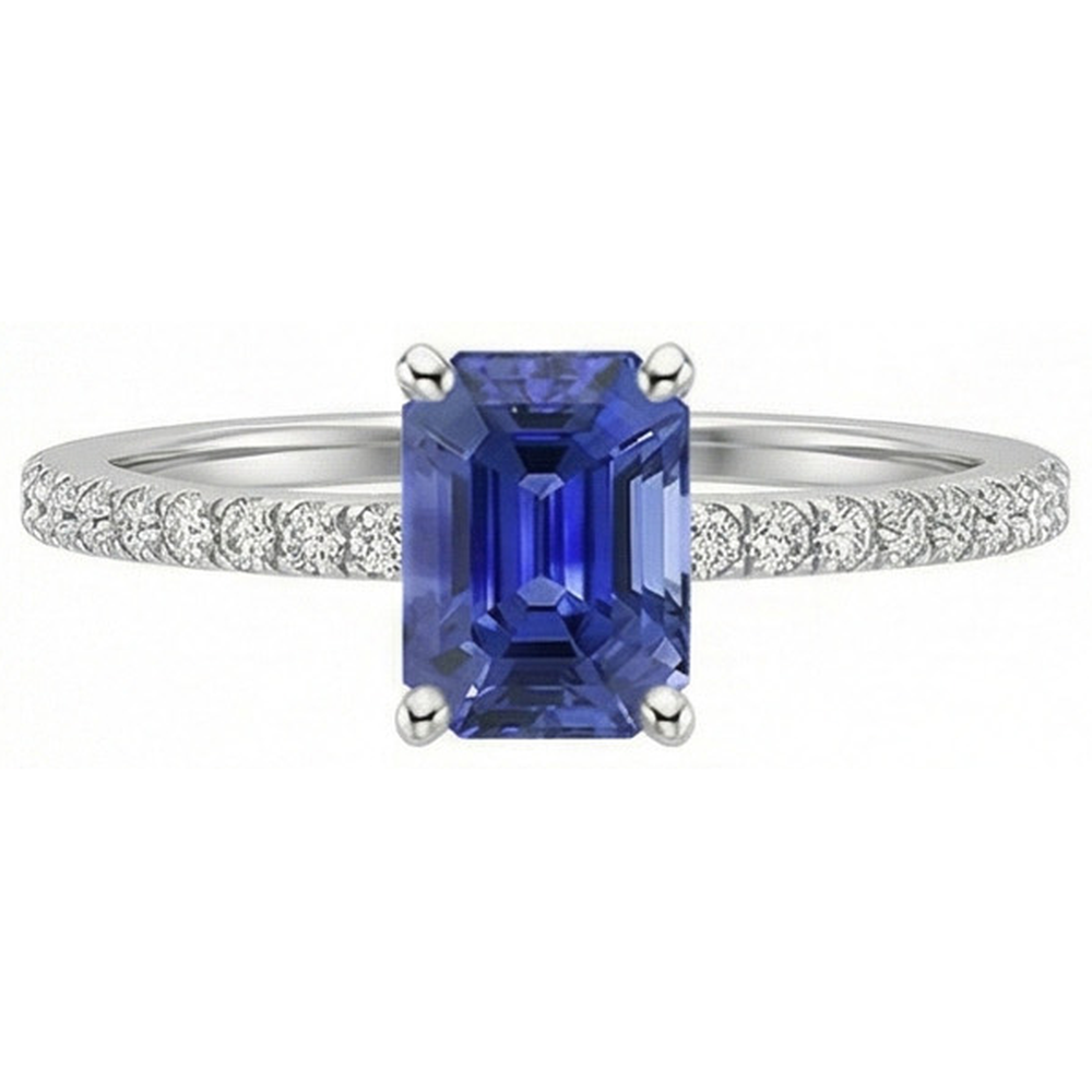 Solitaire Blauer Saphir mit Akzenten Ring & Aus der Erde Abgebauter Natürlicher Diamanten in Pavé-Fassung 5 Karat