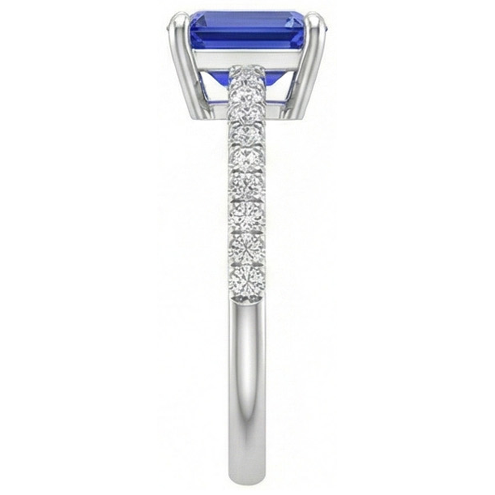 Solitaire Blauer Saphir mit Akzenten Ring & Aus der Erde Abgebauter Natürlicher Diamanten in Pavé-Fassung 5 Karat