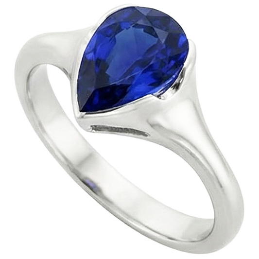 Solitaire Ceylon Saphir Jubiläumsring Lünette Set Birne 3 Karat