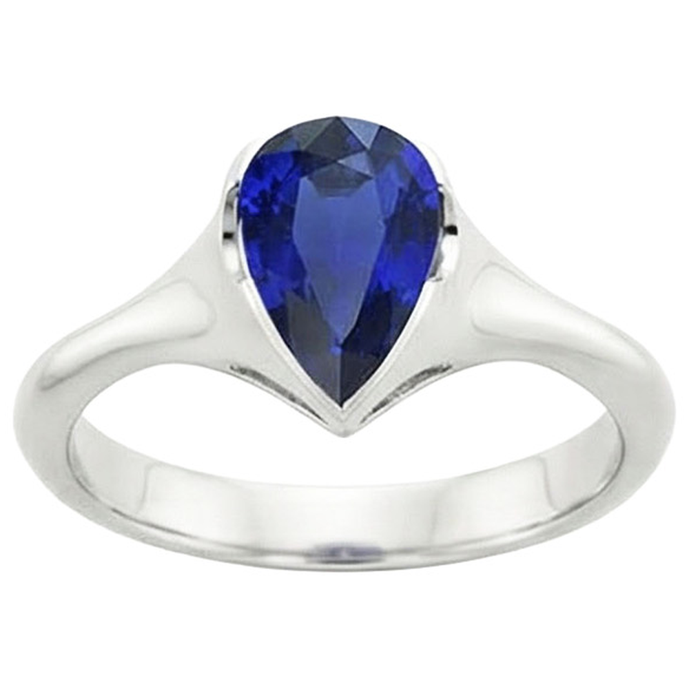 Solitaire Ceylon Saphir Jubiläumsring Lünette Set Birne 3 Karat