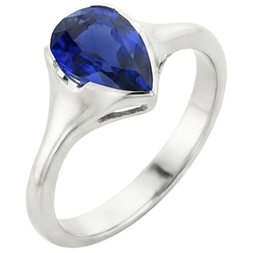 Solitaire Ceylon Saphir Jubiläumsring Lünette Set Birne 3 Karat