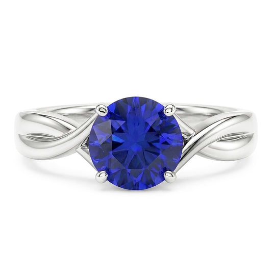 Solitaire Edelstein Blauer Saphir Ring 2 Karat Twisted Style Schaft