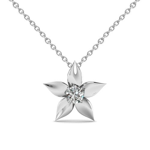 Solitaire Flower Style Echt Diamant Anhänger Halskette 0,75 Karat WG 14K