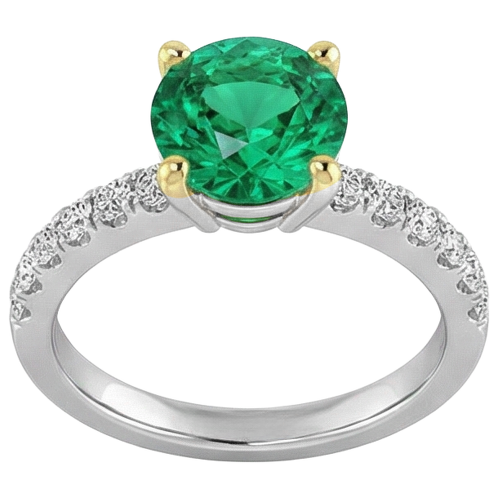 Farbstein-Ring 14 Karat Zweifarbig Gold mit Kolumbianischer Smaragd – Profilansicht