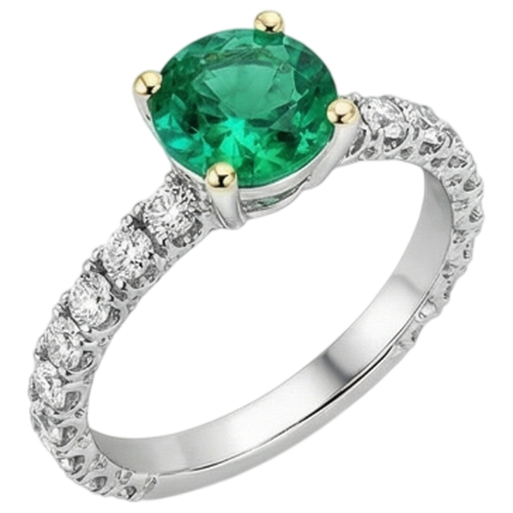 Brillantschliff Kolumbianischer Smaragd Ring in Bicolor 14K Gold – Frontansicht