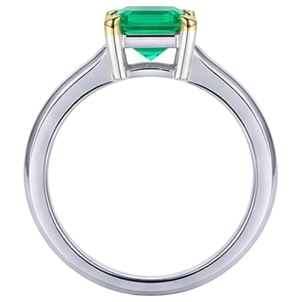 Schmuckstein-Ring 14 Karat Zweifarbig Gold mit Smaragd – Profilansicht