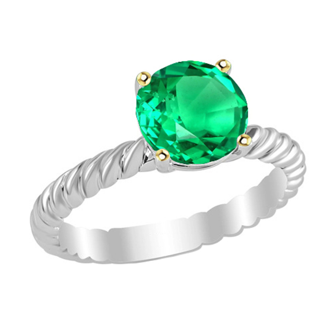Smaragd Rund-Brillant Edelstein-Ring in 14 Karat Zweifarbig Gold – Hauptansicht