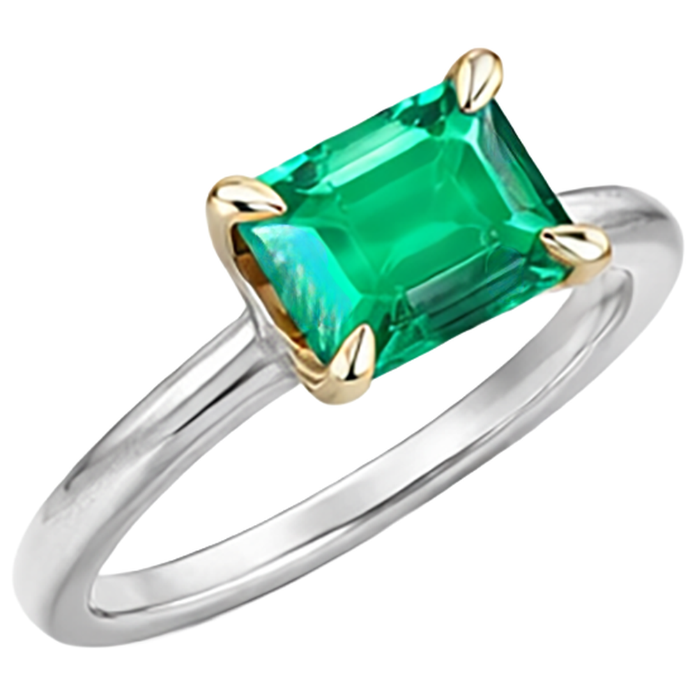 Edler Smaragd Edelstein-Ring 2-Karat Zweifarbiges 14K Gold – Seitenansicht