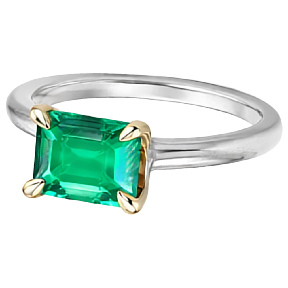 Edler Smaragd Smaragd-Schliff Edelstein-Ring in Zweifarbiges 14K Gold – Schrägansicht