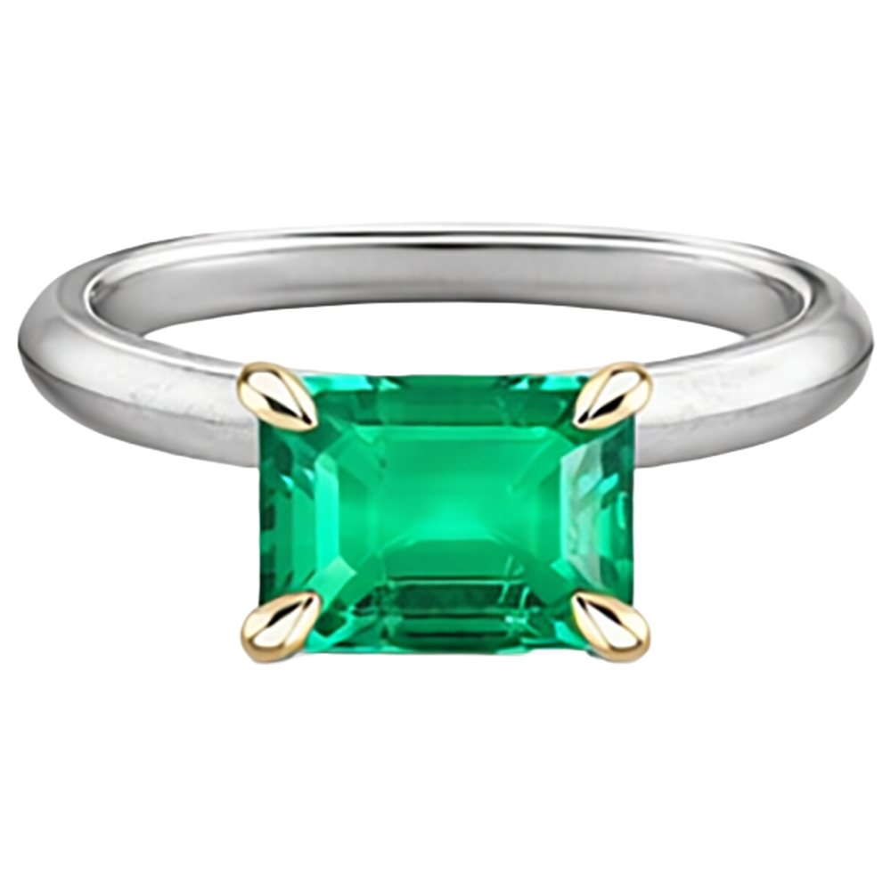 Edelstein-Ring Zweifarbiges 14K Gold mit Edler Smaragd – Frontansicht