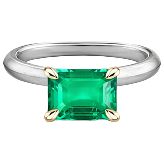 Edelstein-Ring Zweifarbiges 14K Gold mit Edler Smaragd – Frontansicht