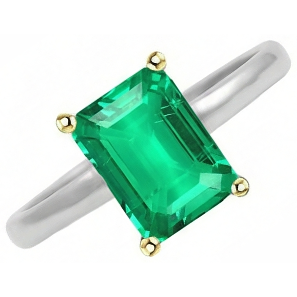Treppen-Schliff Edler Smaragd Ring in 14 Karat Zweifarbig Gold – Seitenansicht