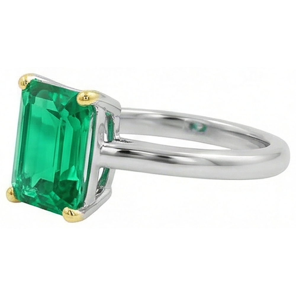 Edler Smaragd Farbstein-Ring 3,50-Karat 14 Karat Zweifarbig Gold – Profilansicht